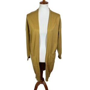 Stoosh Dark Mustard Longline Open Knit Viscose Blend Cardigan with Pockets Sz L